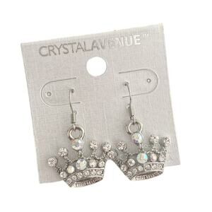 Diamond and Iridescent Crystal Tiara Dangle Silver Plated Earrings